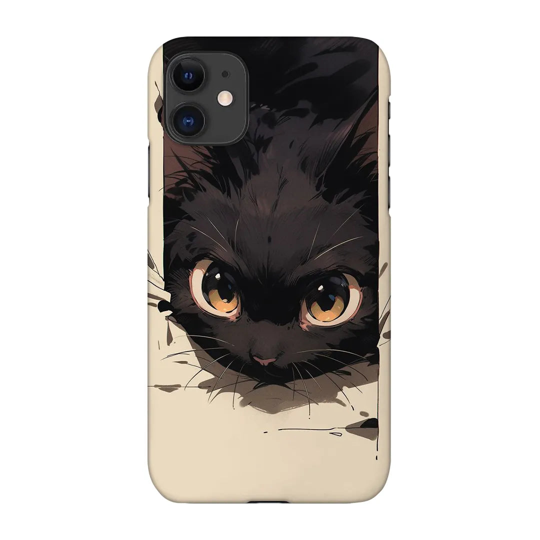Midnight Feline: Big-Eyed Black Cat Portrait Glass Case