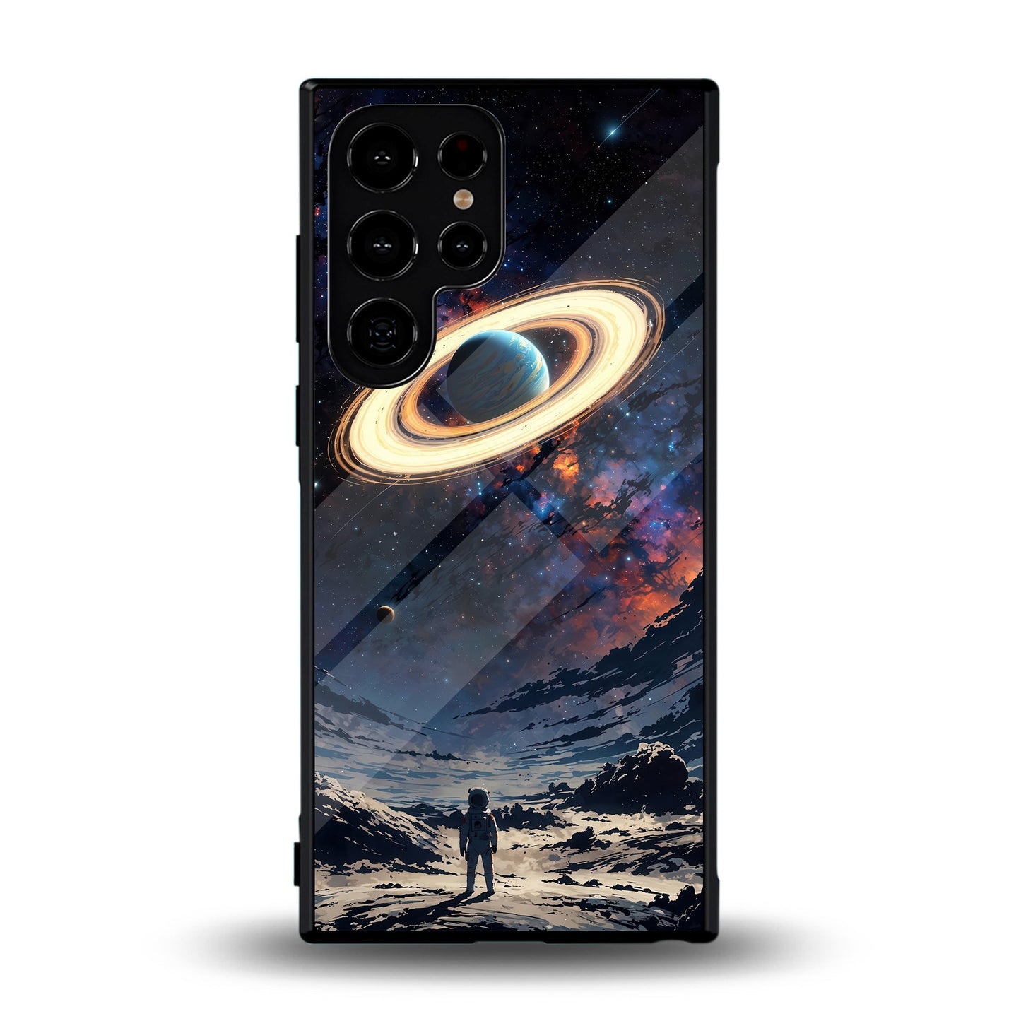 Interstellar Gaze: Saturn Rings Cosmic Explorer Glass Case
