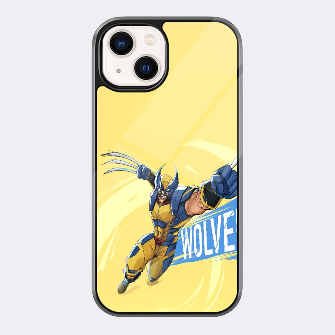 Wolverine Yellow Slash Phone Case featuring a yellow Wolverine-inspired hero design with sharp claw pose and comic action lettering