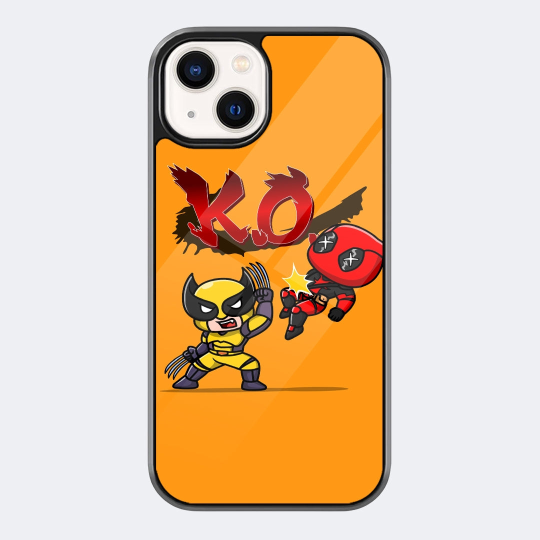 Wolverine Deadpool KO Orange Glass Phone Case – Cute Superhero Comic Phone Cover
