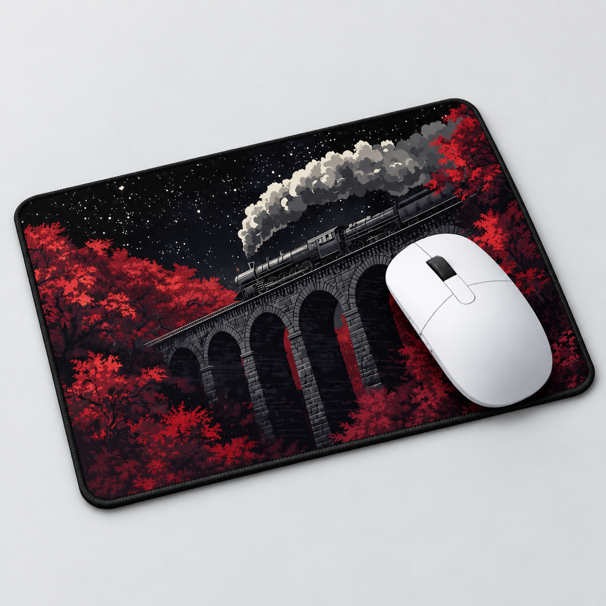 Crimson Forest Viaduct Mouse Pad - styled setup view