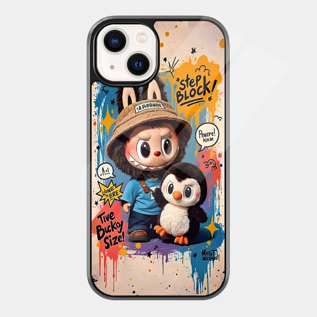 Labubu Cute Smile Phone Case featuring smiling Labubu character on a premium matte glass phone cover