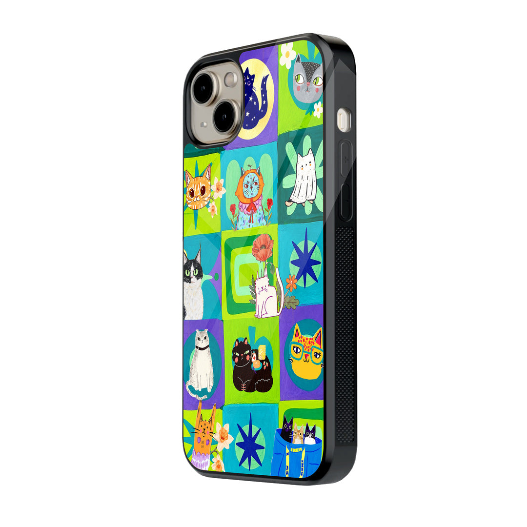 Whimsical Cat Mosaic Patchwork iPhone case - side view