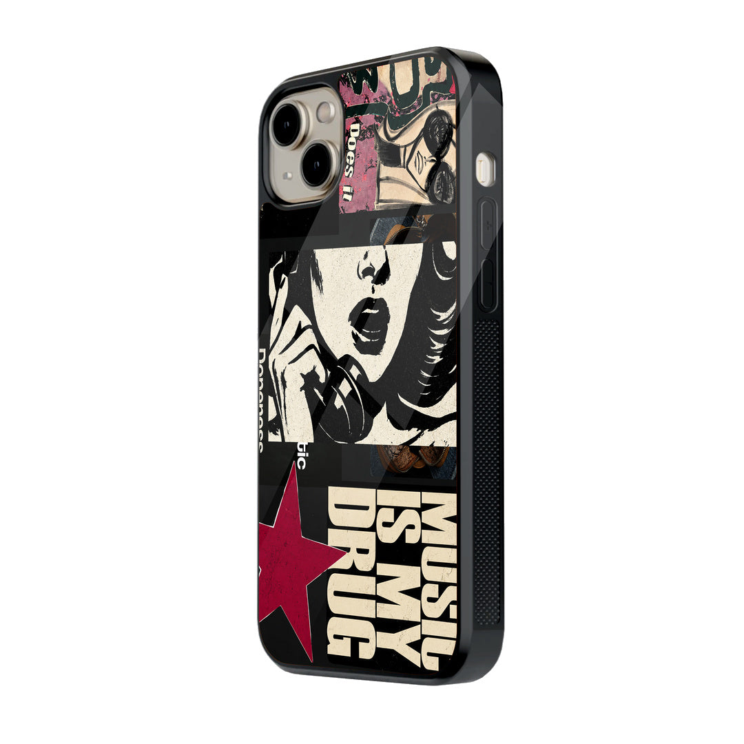 Grunge Pop Art Music Is My Drug Collage iPhone case - side view
