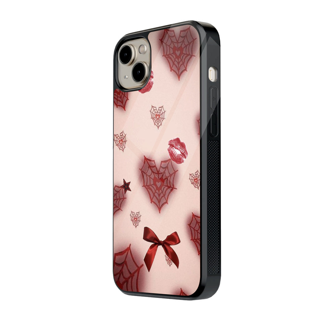 Red Web Hearts iPhone case - side view