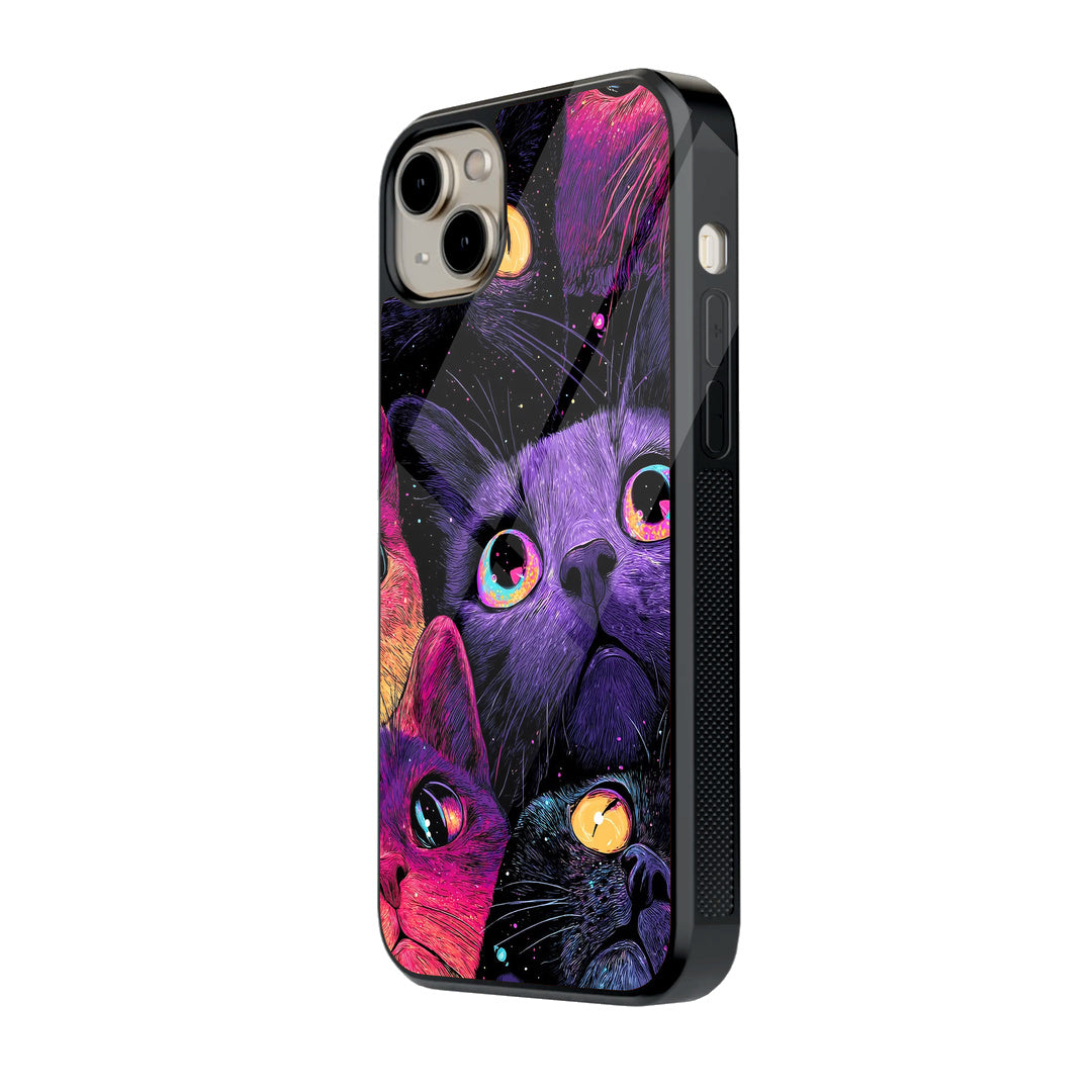 Neon Cat Faces iPhone case - side view