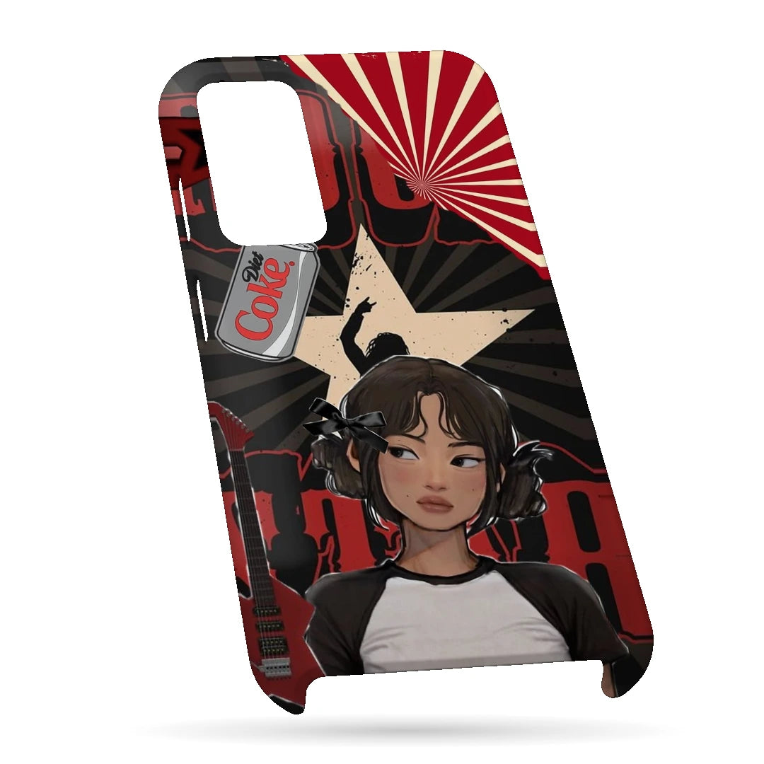 Anime City Girl 3D Print OnePlus Nord CE 3 Lite Phone Case, bottom view; an illustrated girl in a black-and-white outfit against a red city-inspired backdrop