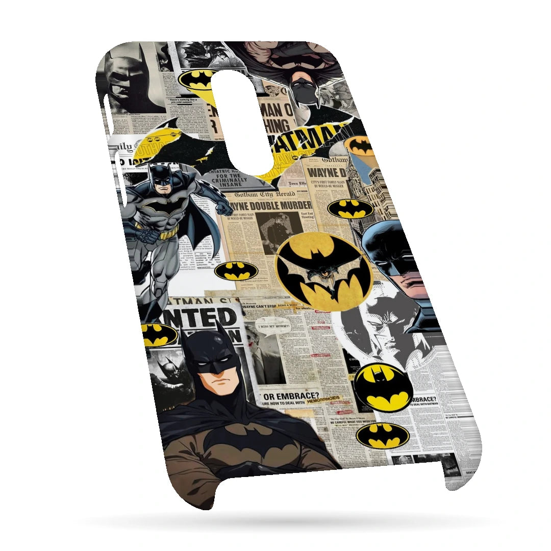 Batman Yellow Comic 3D Print OnePlus 6T Phone Case, bottom view; Batman illustrations with yellow emblem accents and comic textures