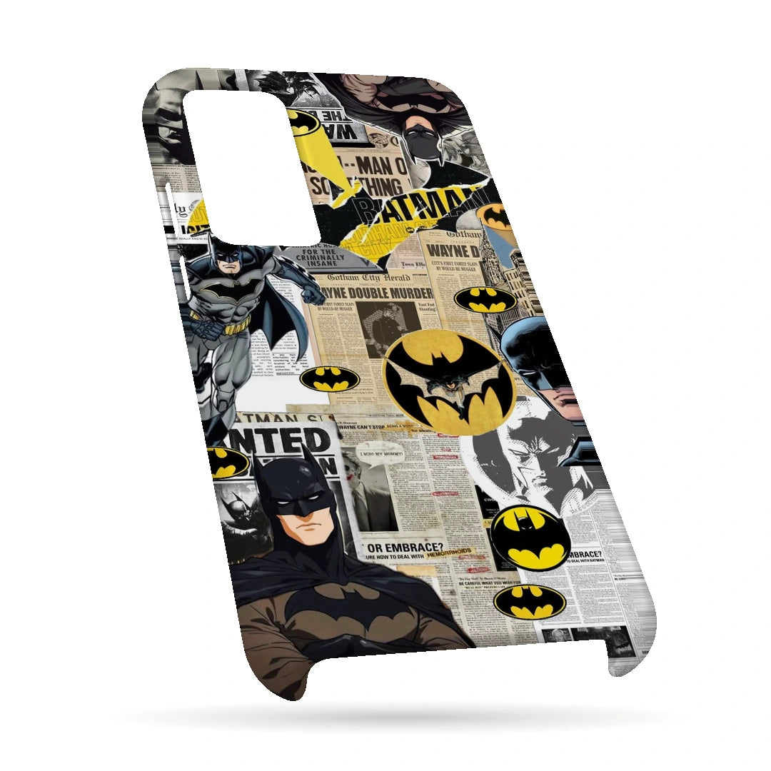 Batman Yellow Comic 3D Print OnePlus 9RT Phone Case, bottom view; Batman illustrations with yellow emblem accents and comic textures