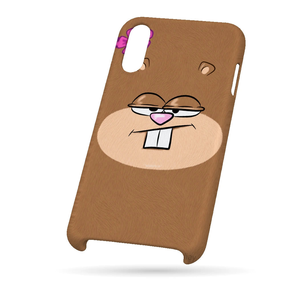 Brown Cartoon Face 3D Print iPhone X Phone Case, bottom view; a large smiling brown cartoon face with pink nose and white teeth