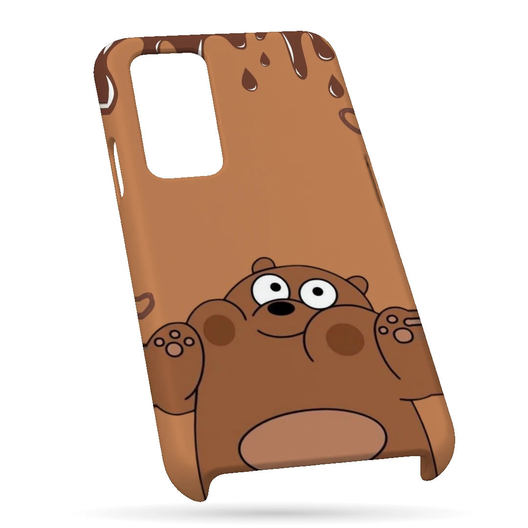 Chocolate Drip Bear 3D Print OnePlus 8 Pro Phone Case, bottom view; a wide-eyed brown bear below a chocolate-drip border