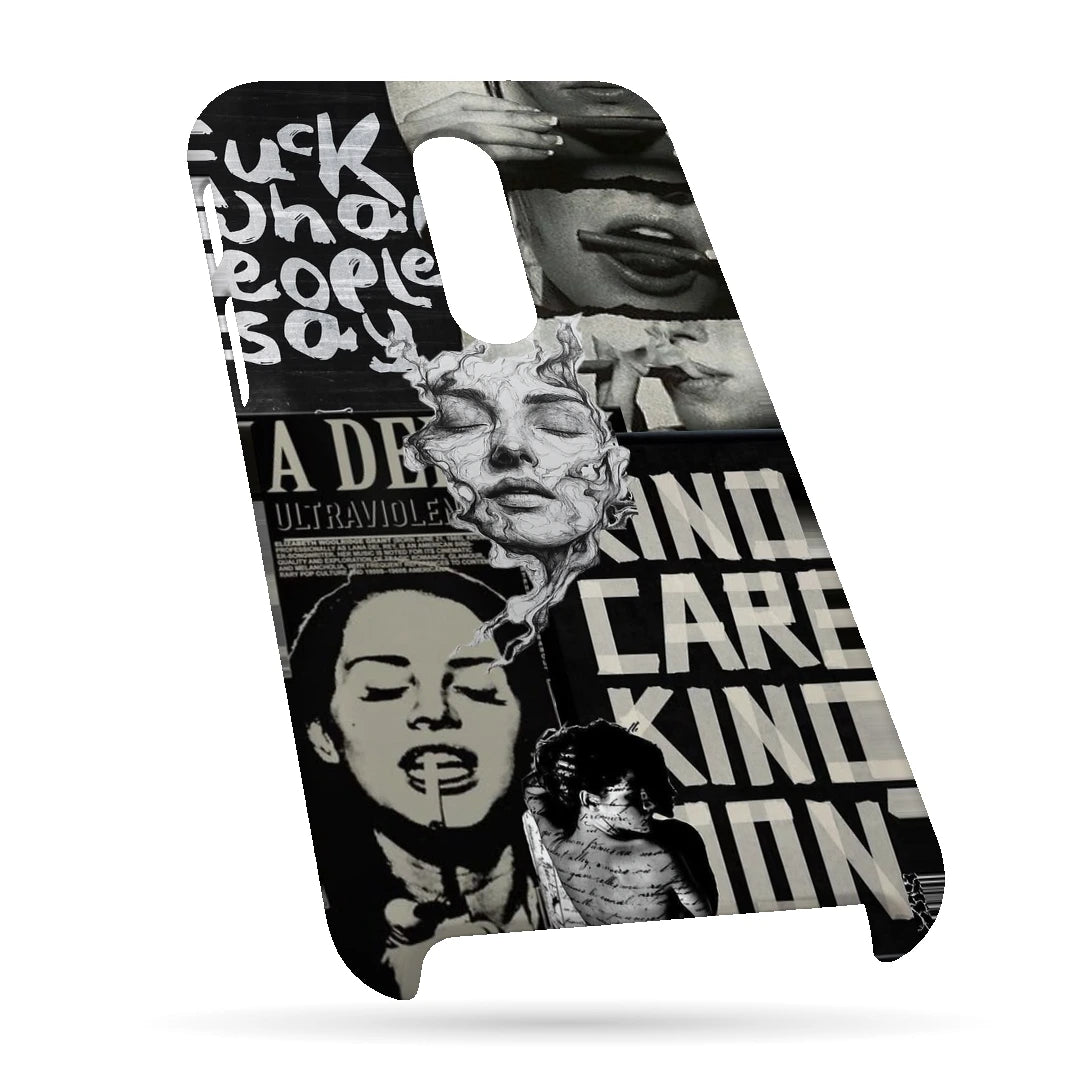 Monochrome Statue Collage 3D Print OnePlus 6T Phone Case, bottom view; classical portrait sculpture and bold lettering in a black-and-white collage