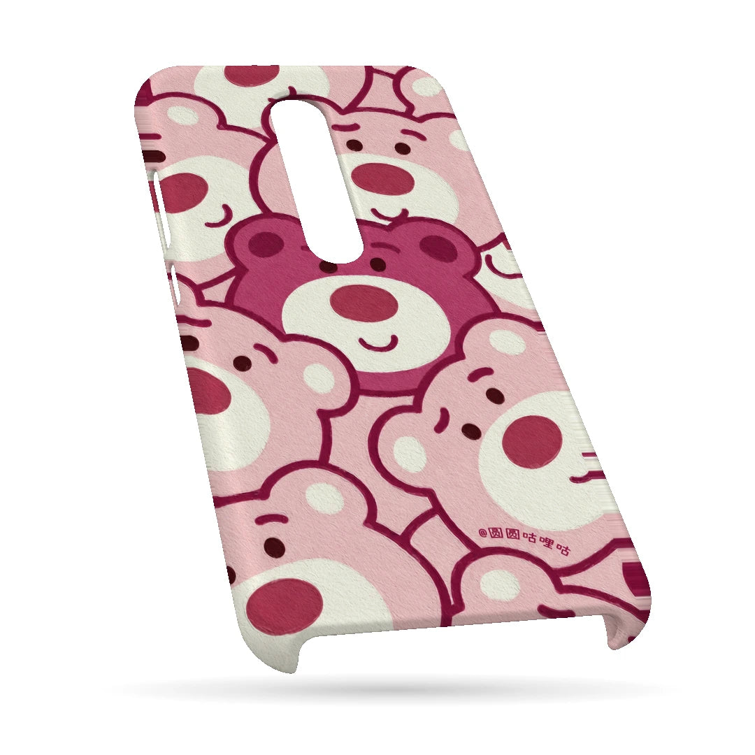 Pink Bear Pattern 3D Print OnePlus 7T Pro Phone Case, bottom view; repeating cream and pink cartoon bear faces in a playful all-over pattern