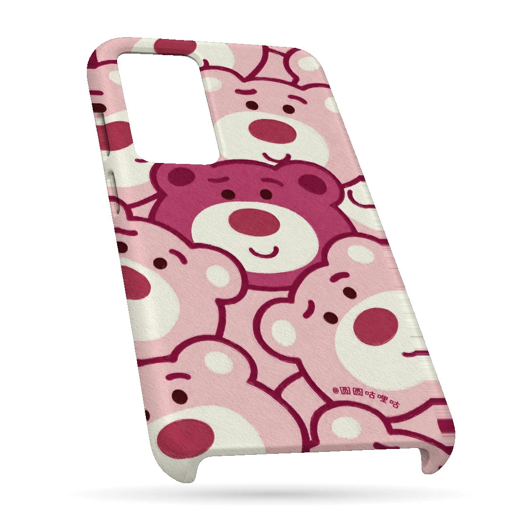 Pink Bear Pattern 3D Print OnePlus 8T Phone Case, bottom view; repeating cream and pink cartoon bear faces in a playful all-over pattern