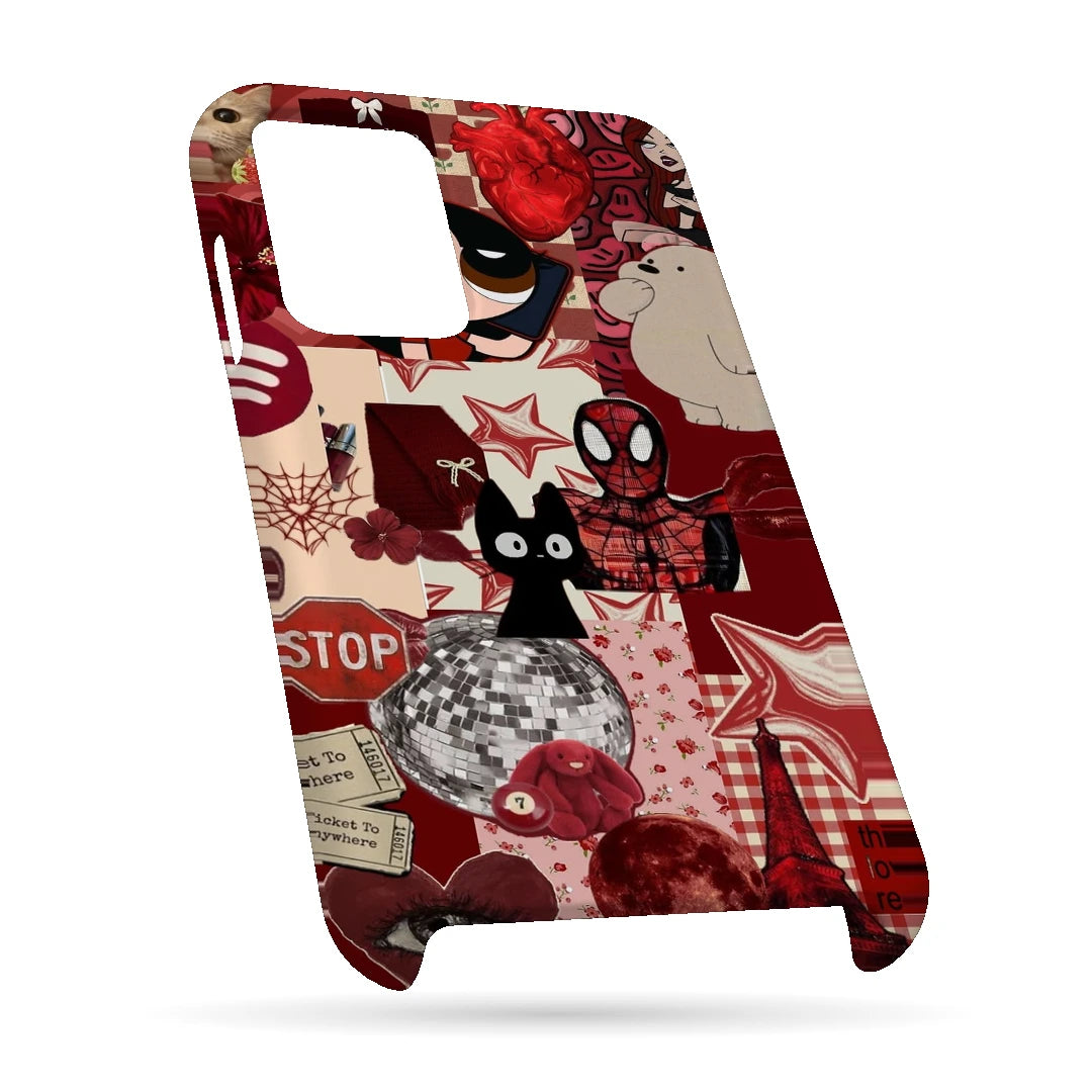 Red Comic Moodboard 3D Print OnePlus 10 Pro Phone Case, bottom view; red and cream comic graphics, character illustrations and collage details