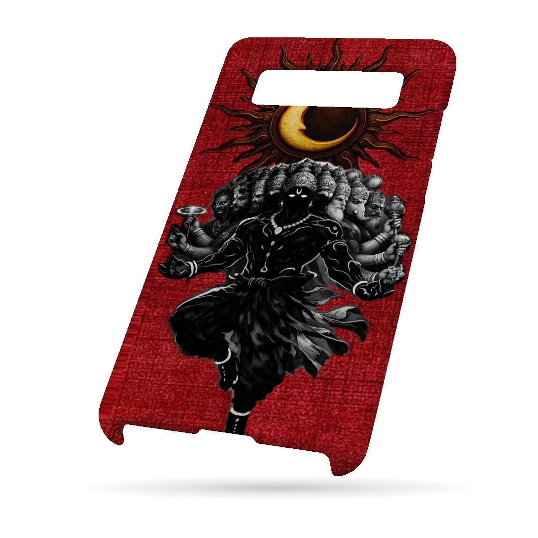 Shiva Cosmic Eclipse 3D Print Samsung Note 8 Phone Case, bottom view; a dark Shiva figure below an eclipse on a red background