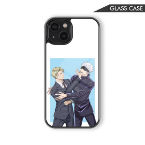 Stylish Dynamic Duo Premium Glass Case with Elegant Character Design
