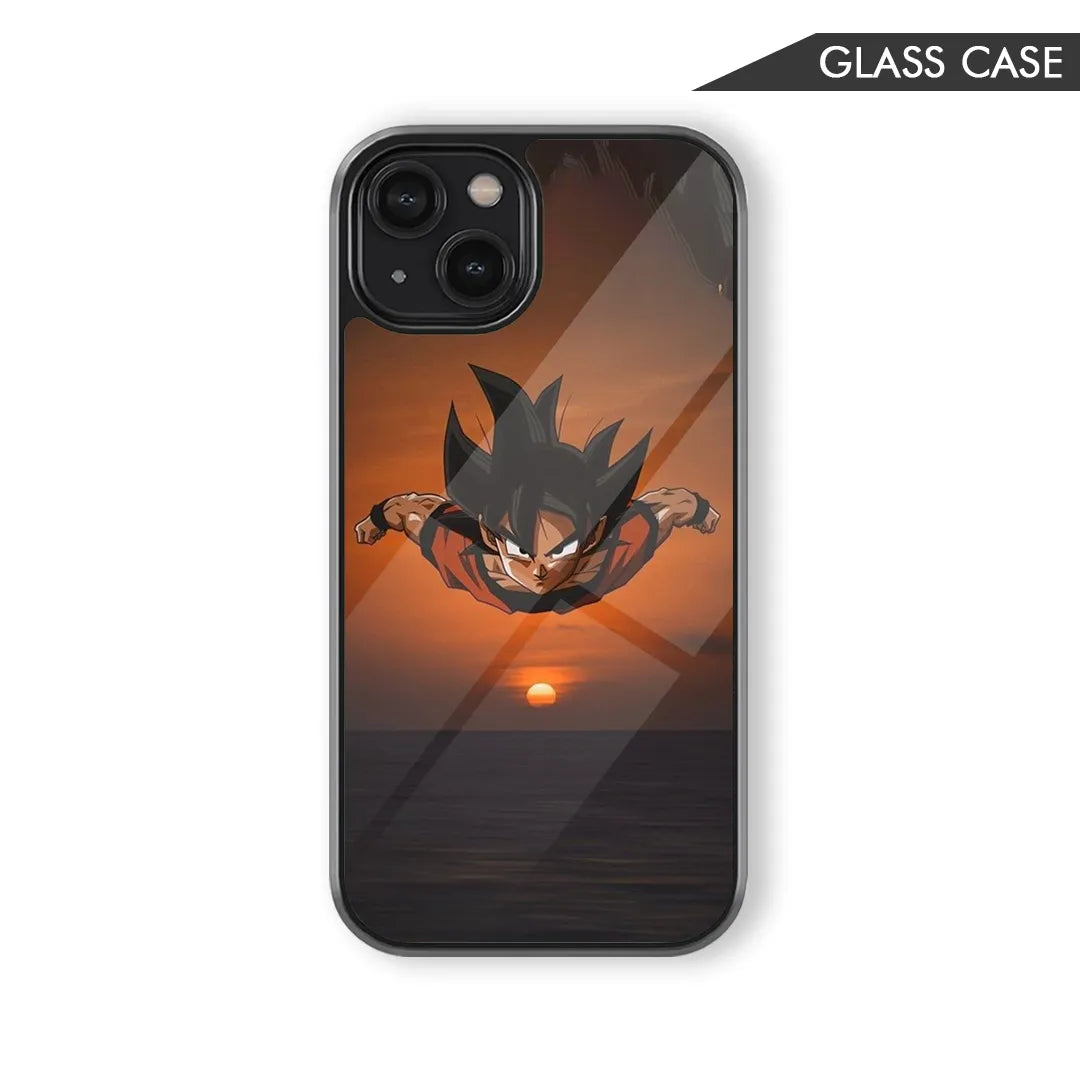 Sunlit Journey: Kid Goku Sunset Glass Case