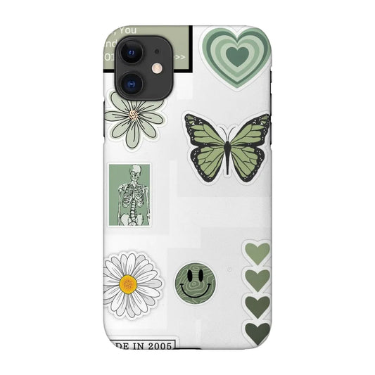 Sage Serenity: Green Butterfly & Daisy Aesthetic Collage Glass Case.