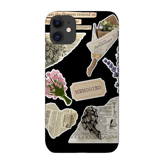 Floral Noir Scrapbook: Black Background Botanical & Newspaper Collage Case