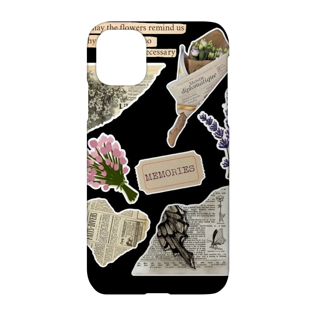 Floral Noir Scrapbook: Black Background Botanical & Newspaper Collage Case