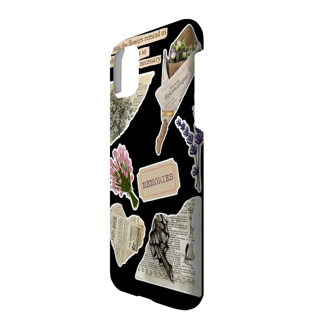 Floral Noir Scrapbook: Black Background Botanical & Newspaper Collage Case