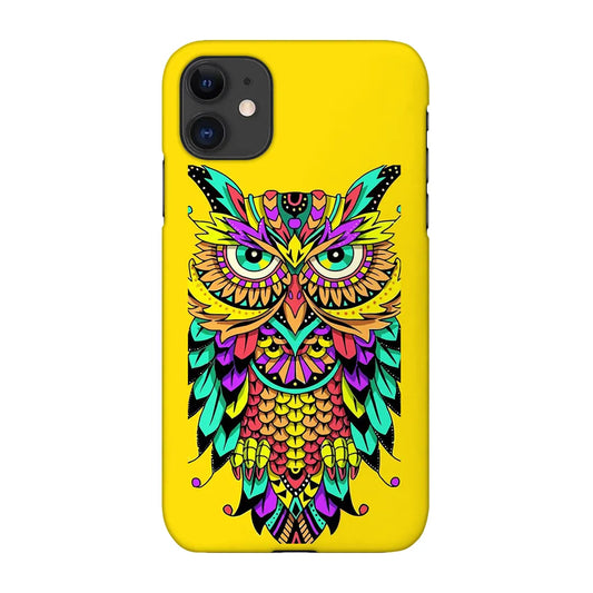 Technicolor Owl: Vibrant Multi-Color Tribal Owl on Yellow Case