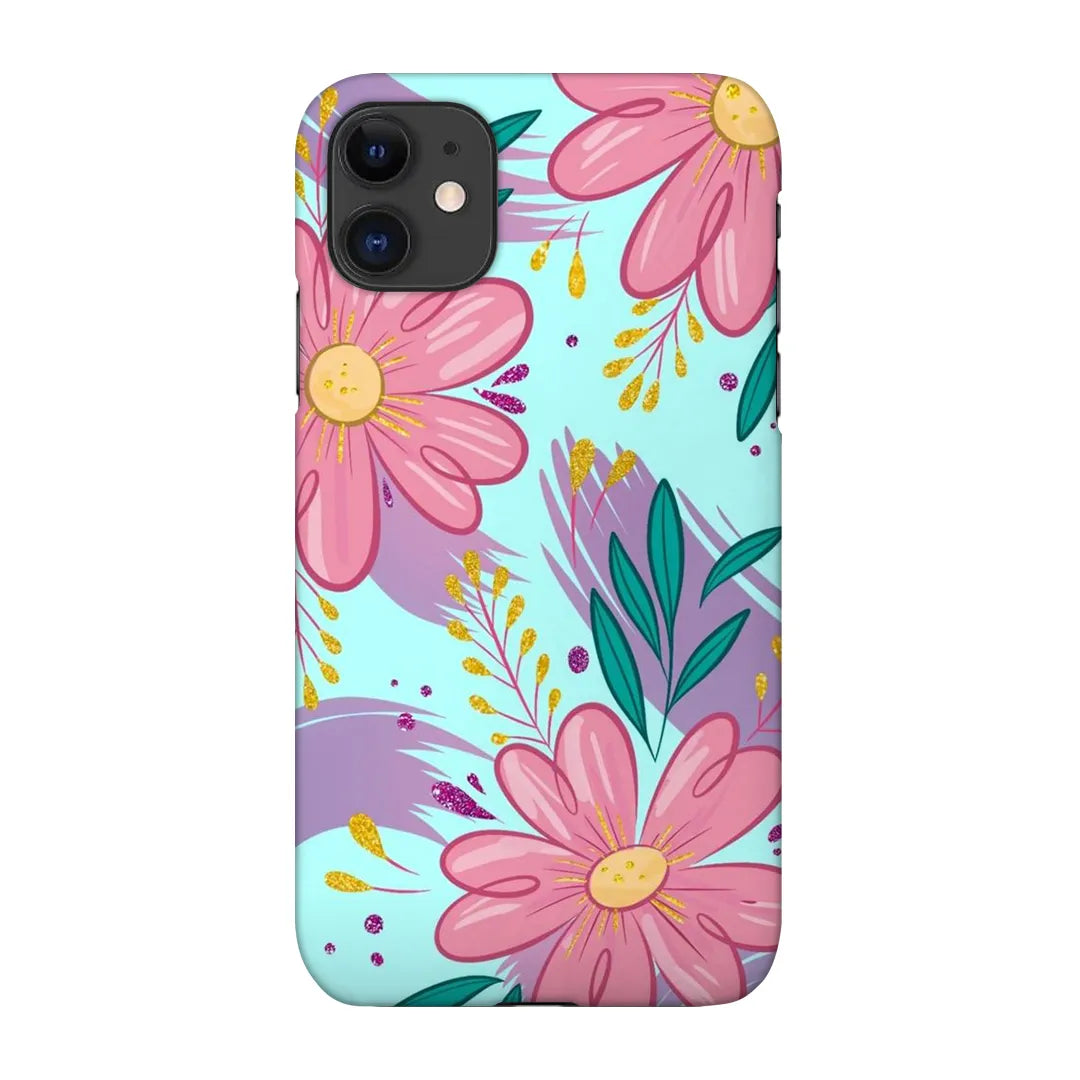 Tropical Bloom: Vibrant Pink Flower & Teal Leaf Glass Case