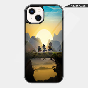 Beautiful sunset adventure scene glass case with silhouette characters design