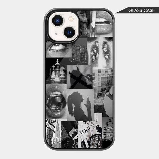 Noir Aesthetic: B&W Edgy Collage & Silhouette Glass Case