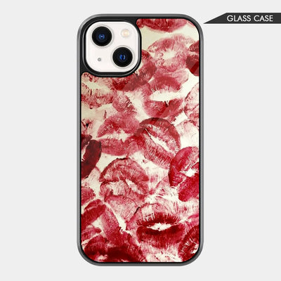 Crimson Kiss: Romantic Red Lip Print Glass Case
