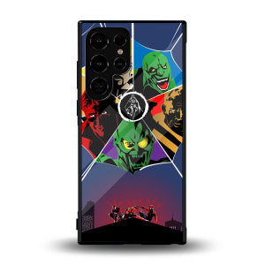 Green Goblin Villain Collage Phone Case featuring a green goblin-style villain collage with comic panels, red accents, and chaotic superhero-villain energy