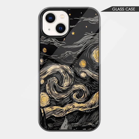 The Starry Night Noir: Gold & Black Van Gogh Inspired Glass Case