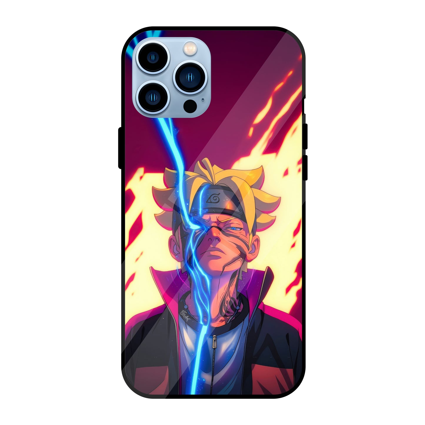 Boruto anime character artwork with energetic shinobi styling and bold electric color accents