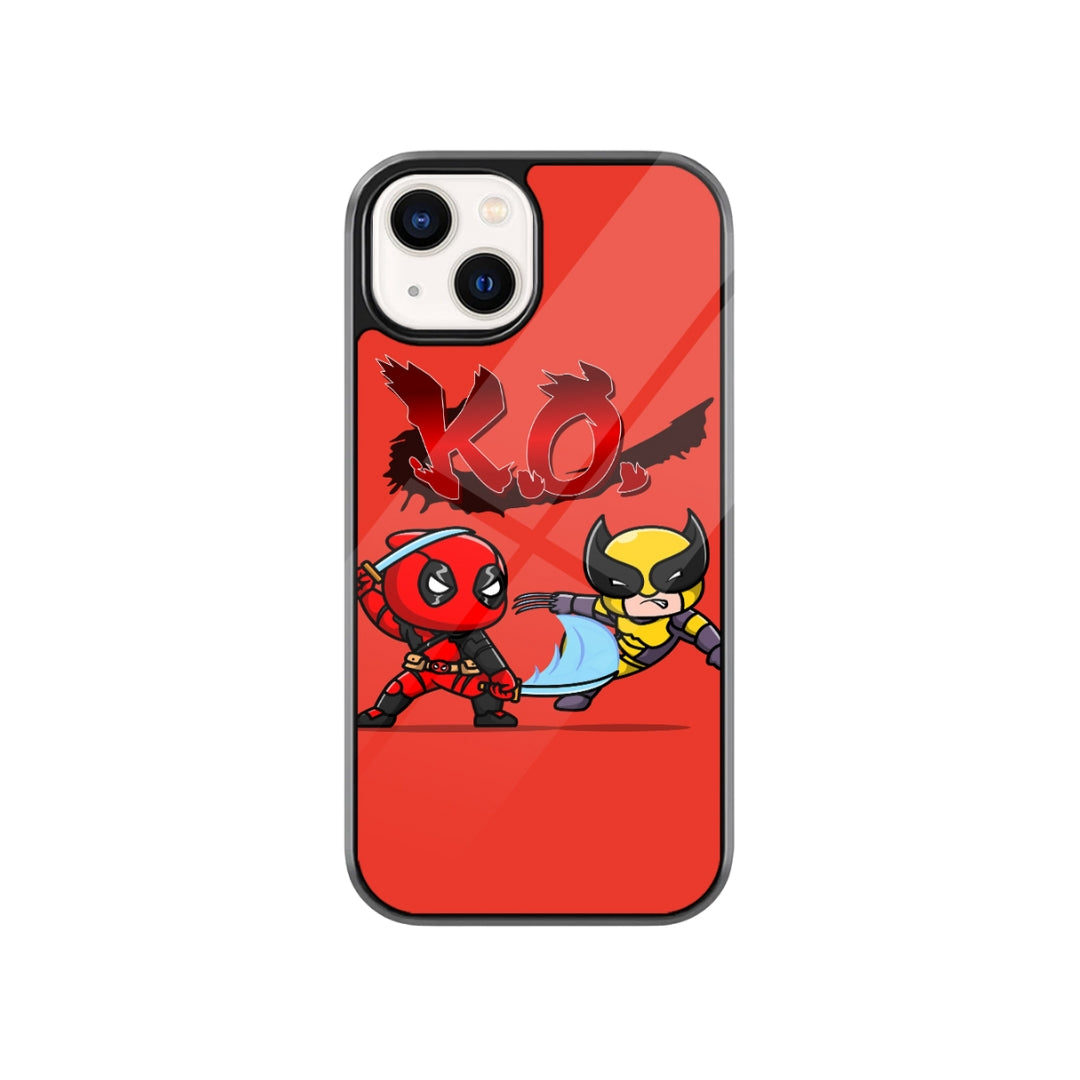 Deadpool Wolverine KO Chibi Glass Phone Case – Cute Superhero Comic Phone Cover