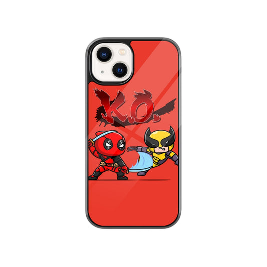 Deadpool Wolverine KO Chibi Glass Phone Case – Cute Superhero Comic Phone Cover
