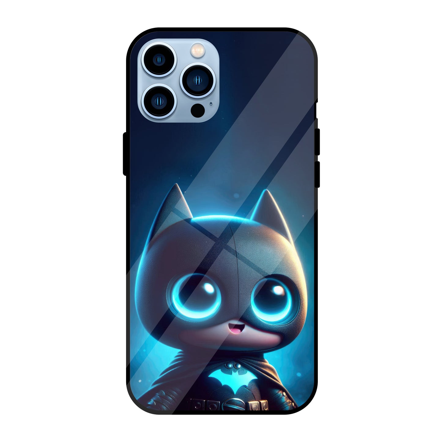 Cute Batman Chibi Neon Glass Phone Case – Cute Superhero DC Phone Cover