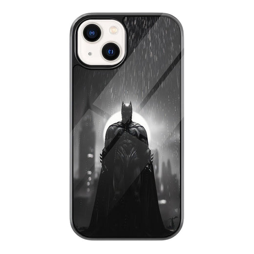 Batman Red Moon Silhouette Phone Case featuring a black Batman-style silhouette with sweeping cape against a red moon and city background