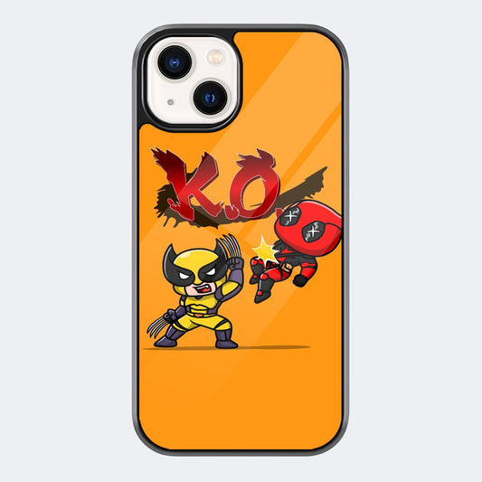 Wolverine Deadpool KO Orange Glass Phone Case – Cute Superhero Comic Phone Cover