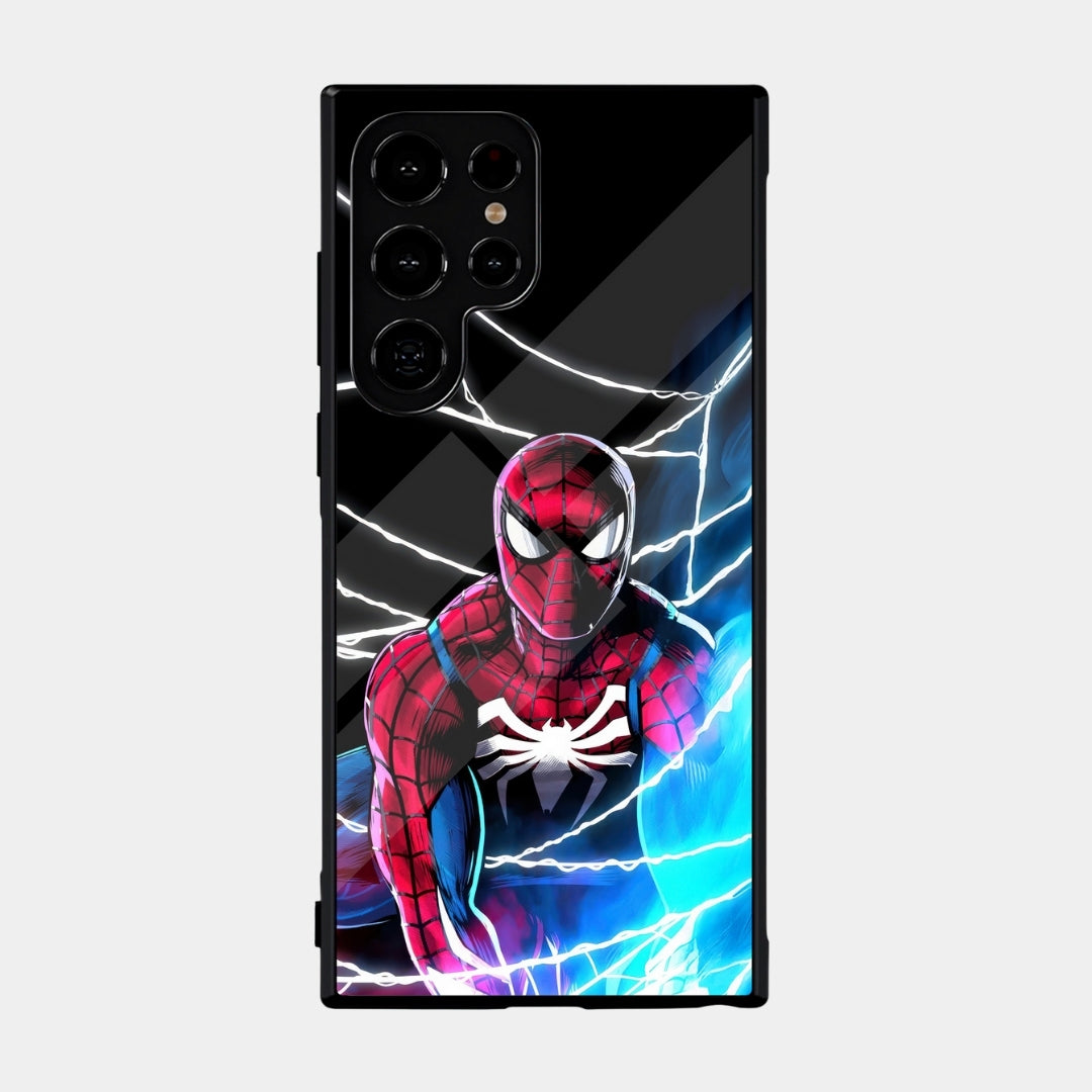 Spiderman Neon Web Glass Phone Case – Superhero Comic Phone Cover