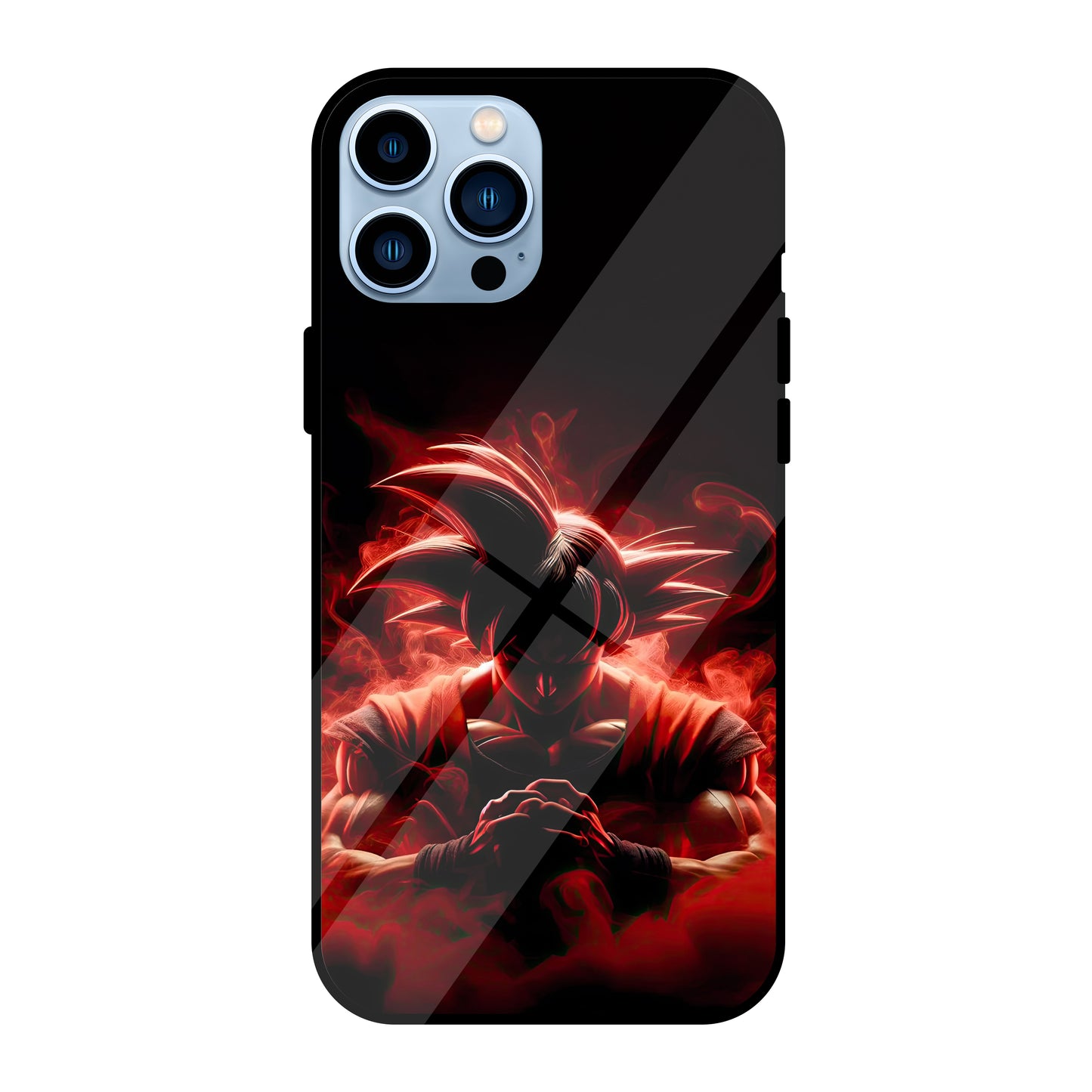 Anime fighter surrounded by an intense glowing crimson-red aura and dramatic battle energy