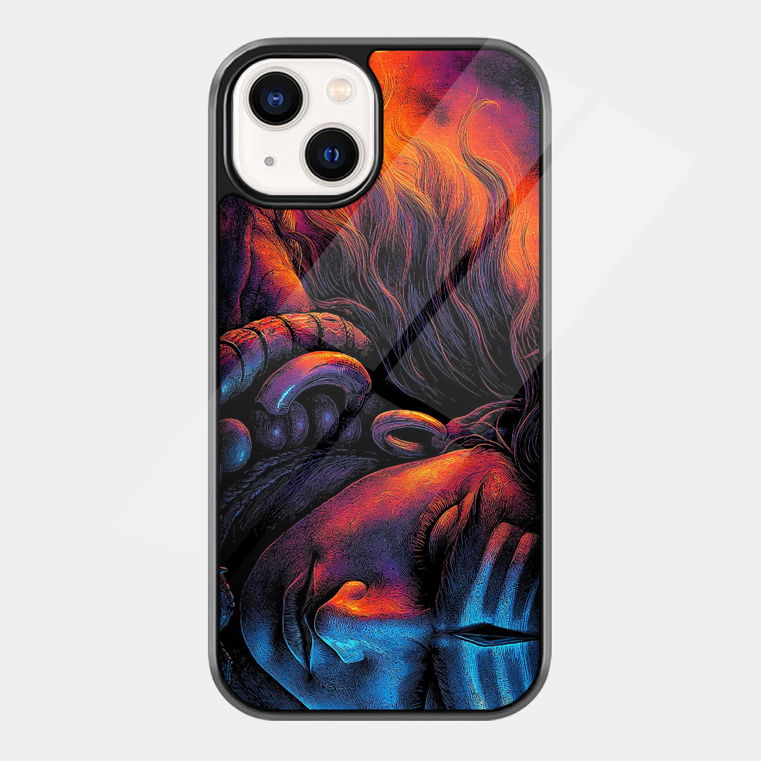 Close-up of meditating Lord Shiva with closed eyes, glowing third eye, crescent moon, rudraksha beads, and neon blue-orange shading