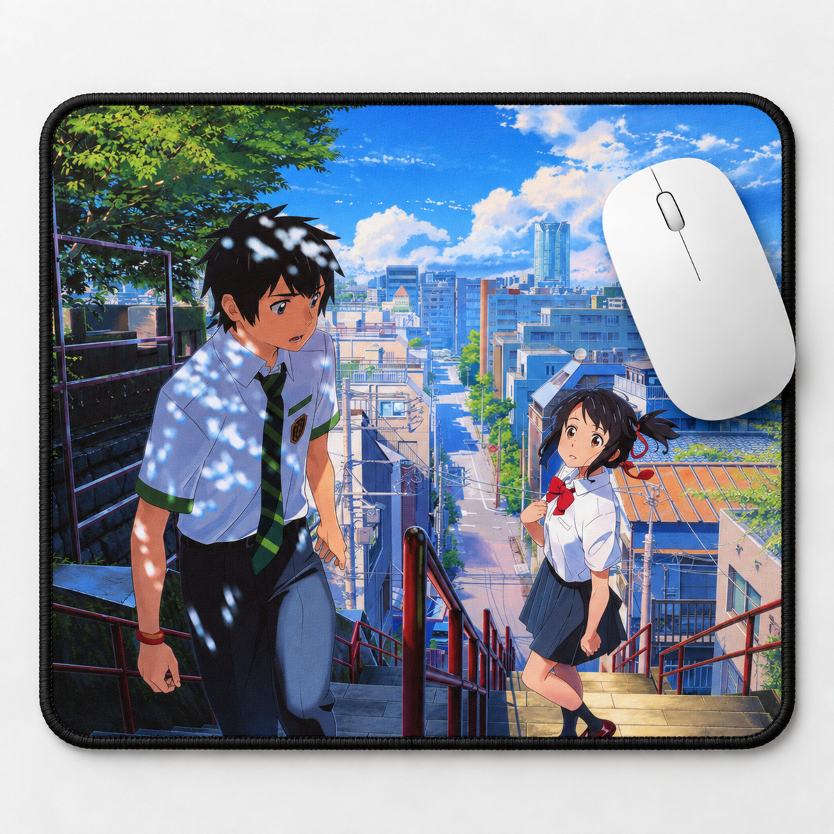 Anime City Steps Aesthetic Mouse Pad - full design view