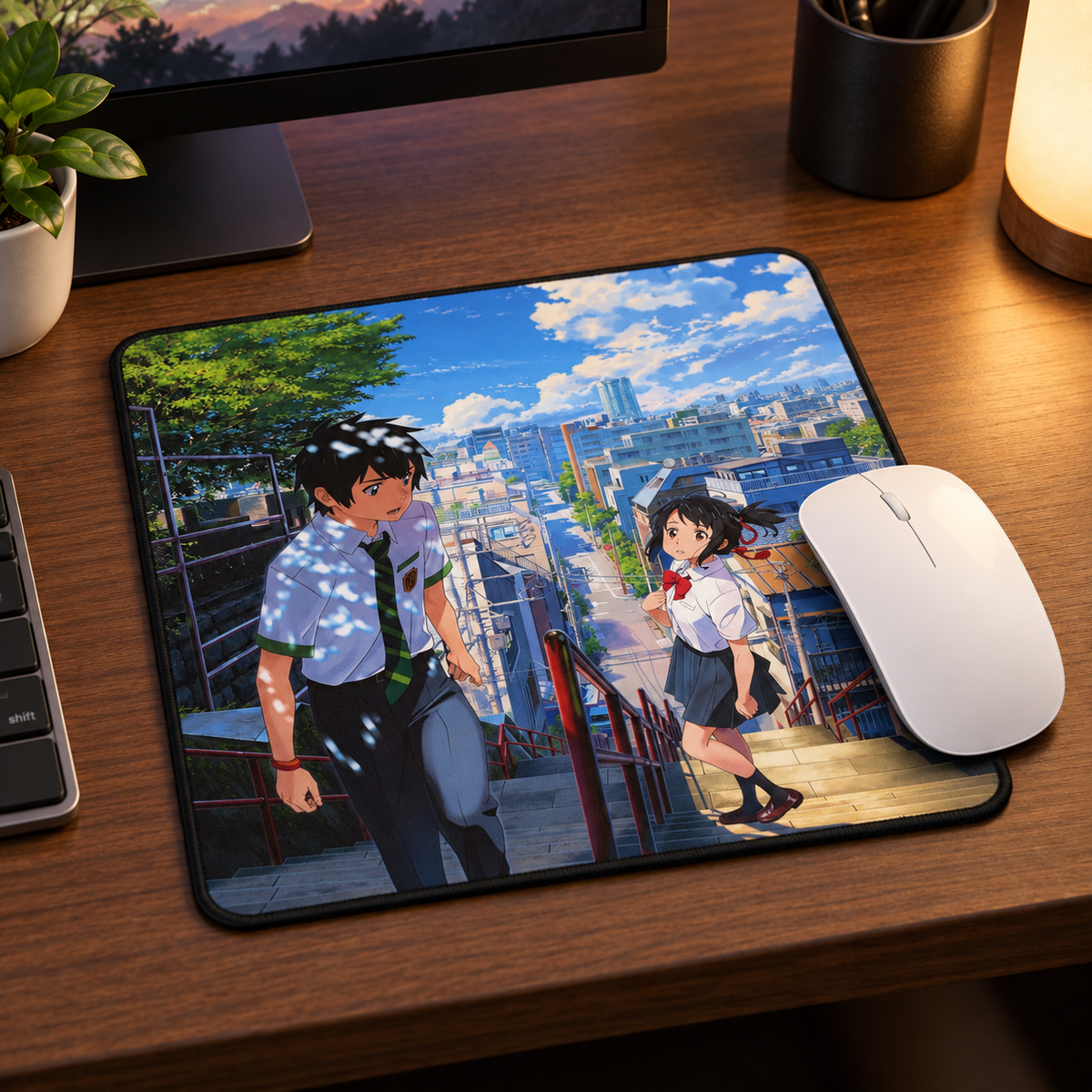 Anime City Steps Aesthetic Mouse Pad - angled product view