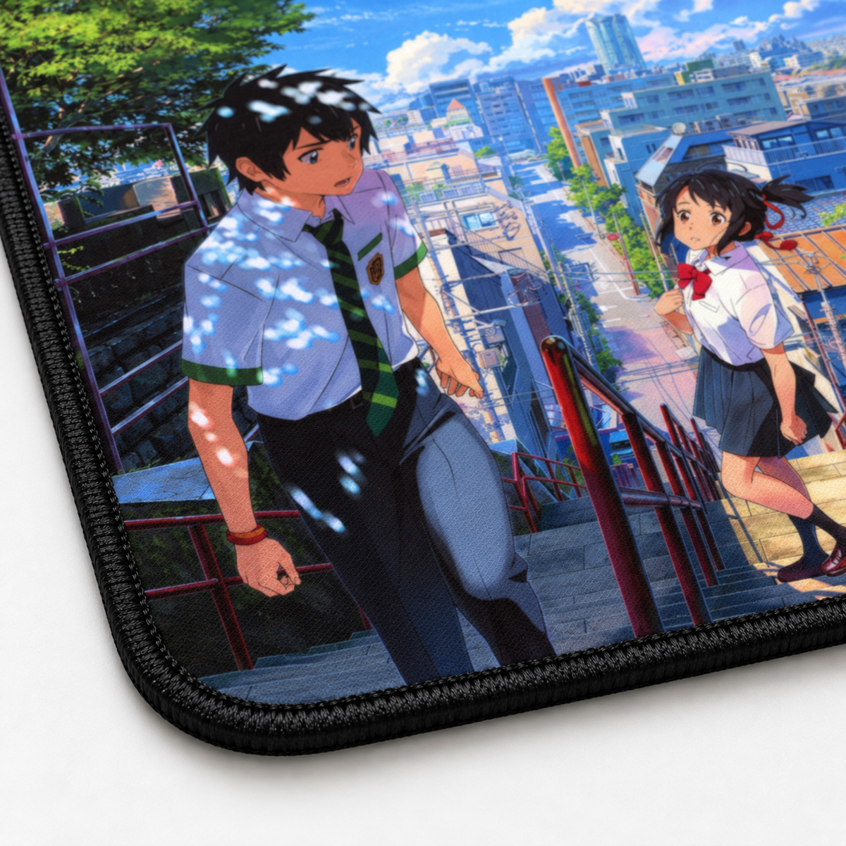 Anime City Steps Aesthetic Mouse Pad - close-up artwork view