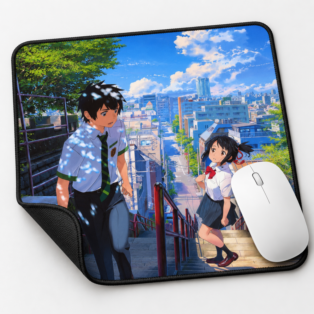 Anime City Steps Aesthetic Mouse Pad - styled setup view