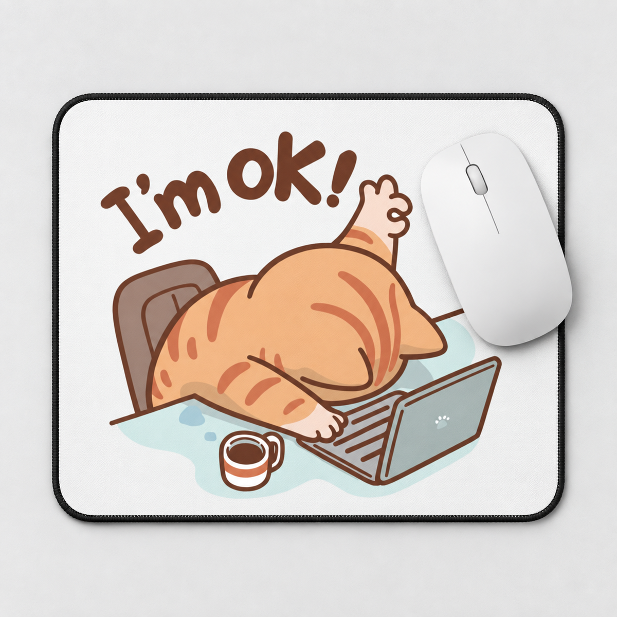 Cozy Working Cat Aesthetic Mouse Pad - full design view