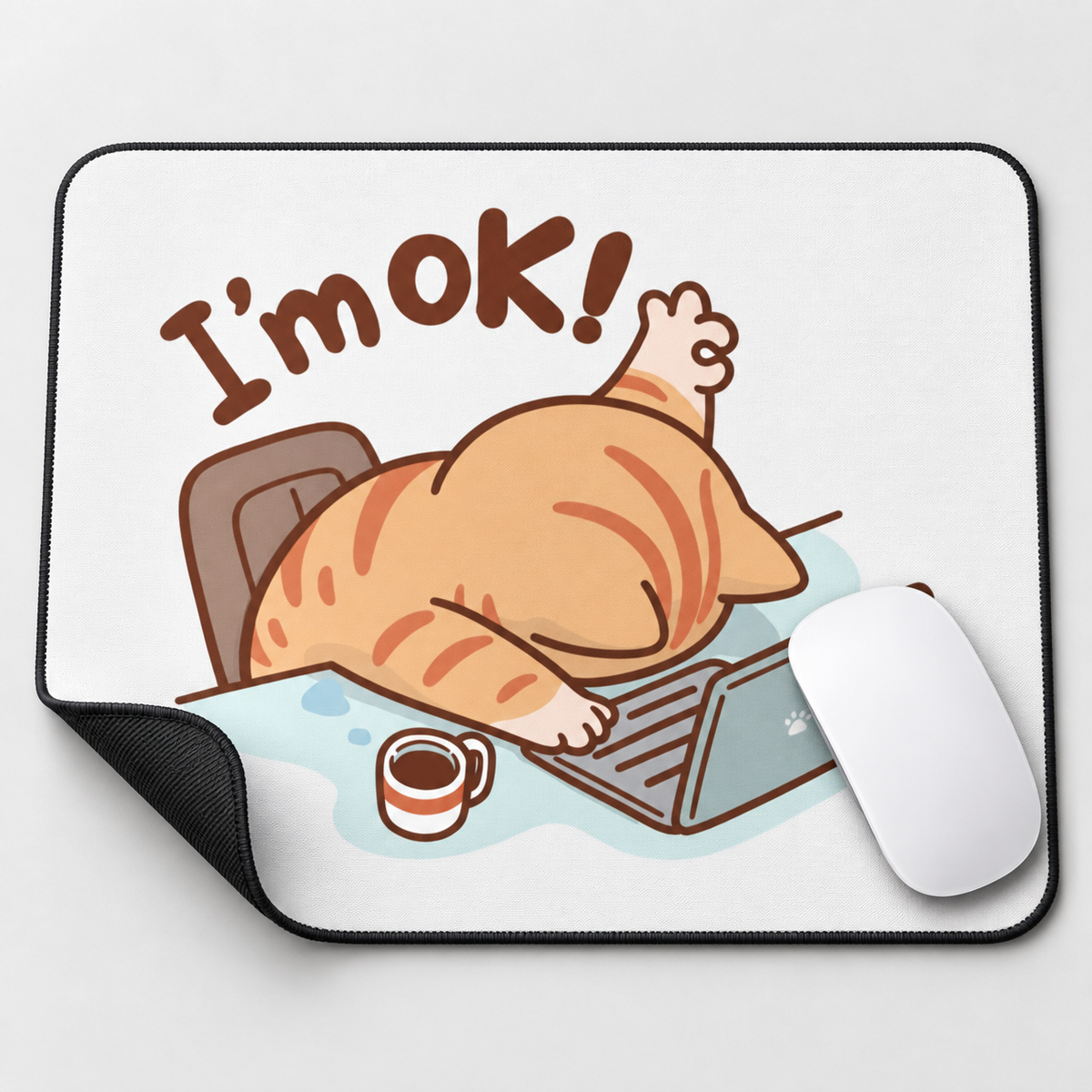 Cozy Working Cat Aesthetic Mouse Pad - angled product view