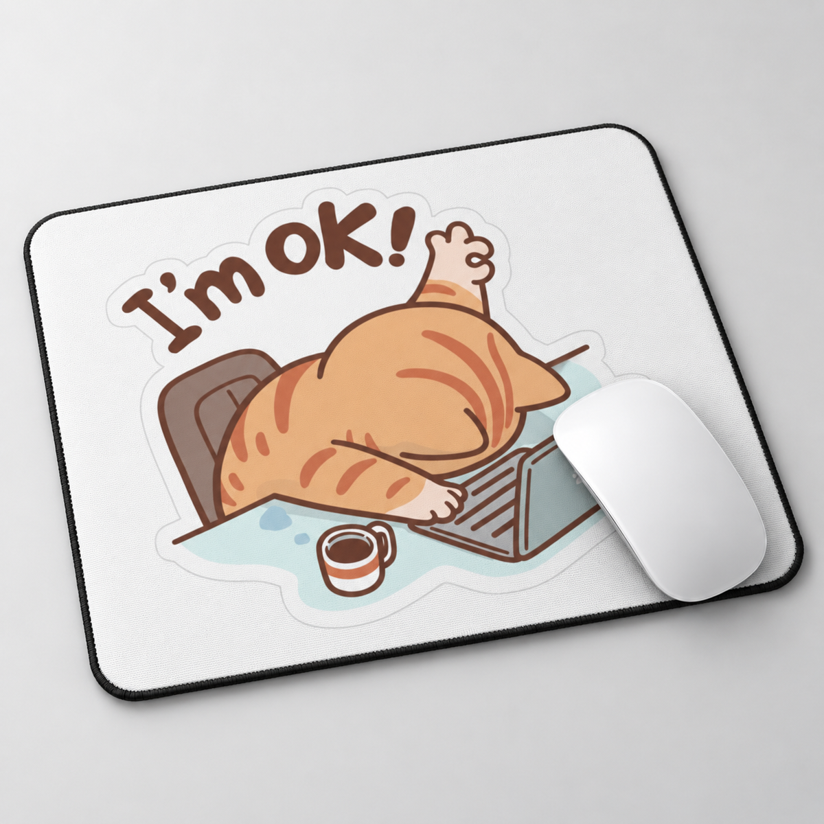 Cozy Working Cat Aesthetic Mouse Pad - alternate product view