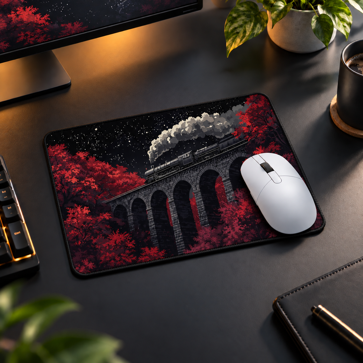 Crimson Forest Viaduct Mouse Pad - desk mockup view